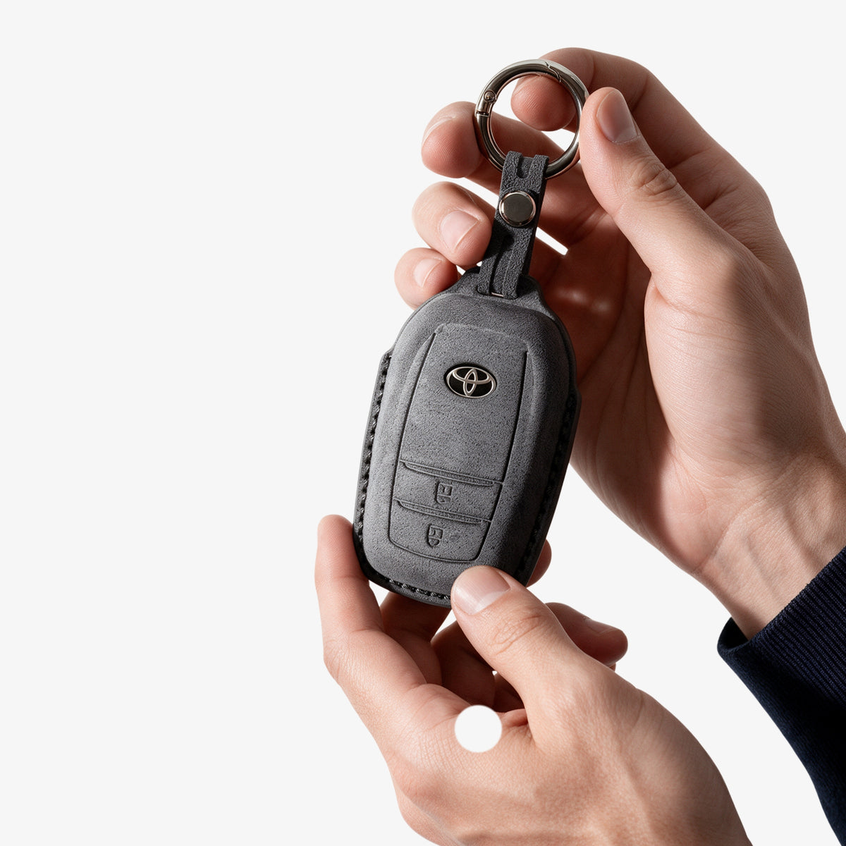 Alcantara Car Key Fob Cover for Toyota Model D with Buckle - Space Grey 2