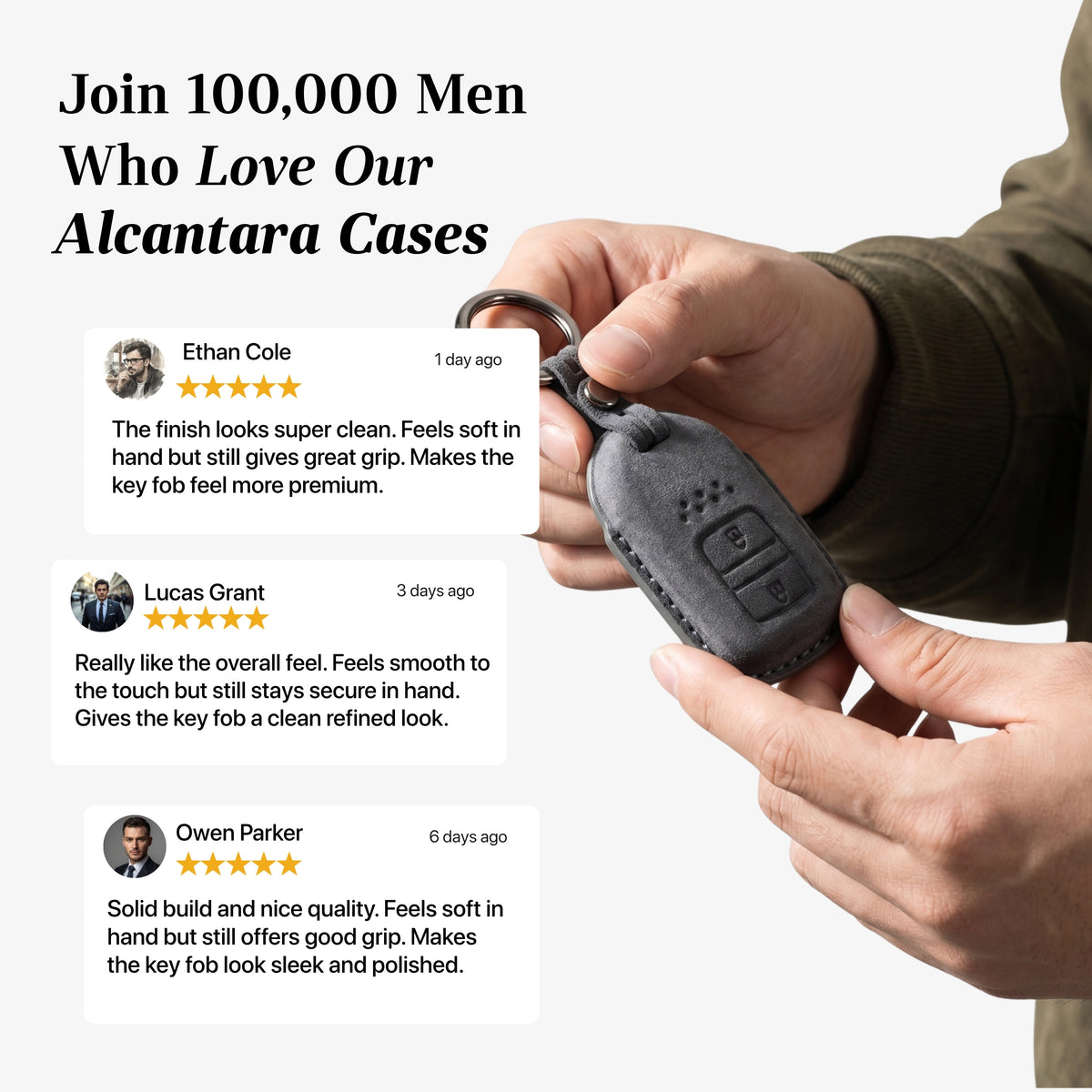 Alcantara Car Key Fob Cover for Honda Model B with Buckle - Space Grey 3