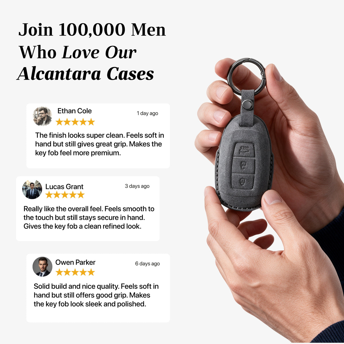 Alcantara Car Key Fob Cover for Hyundai Model A - Space Grey 3
