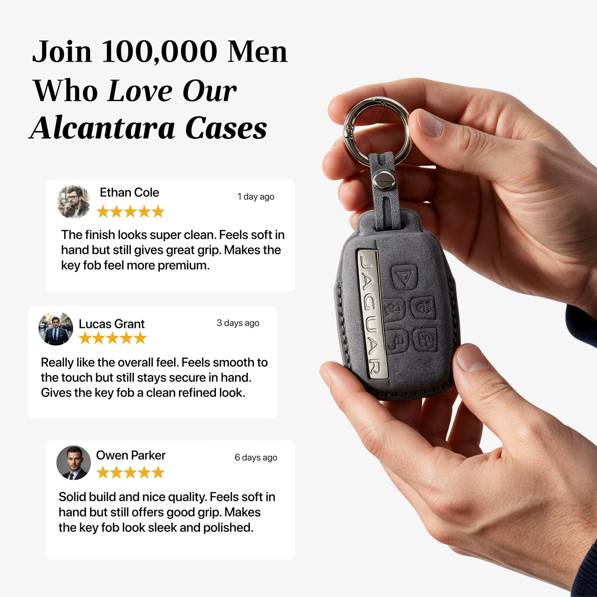 Alcantara Car Key Fob Cover for Jaguar Model A - Space Grey 3