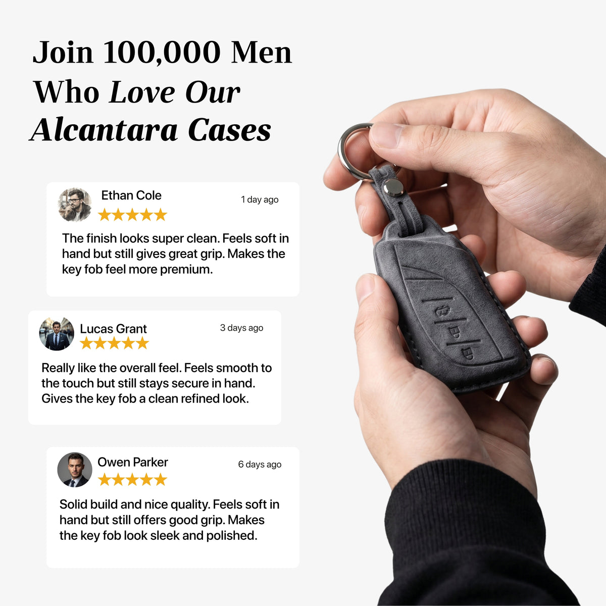Alcantara Car Key Fob Cover for Lexus Model A with Buckle - Space Grey 3