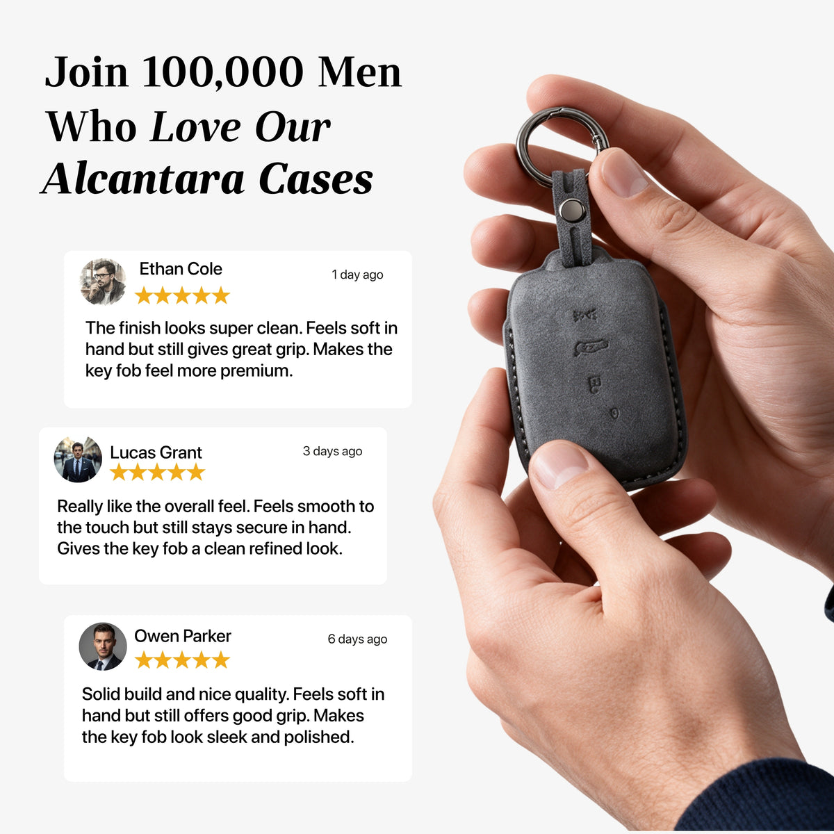 Alcantara Car Key Fob Cover for Maserati Model B with Buckle - Space Grey 3