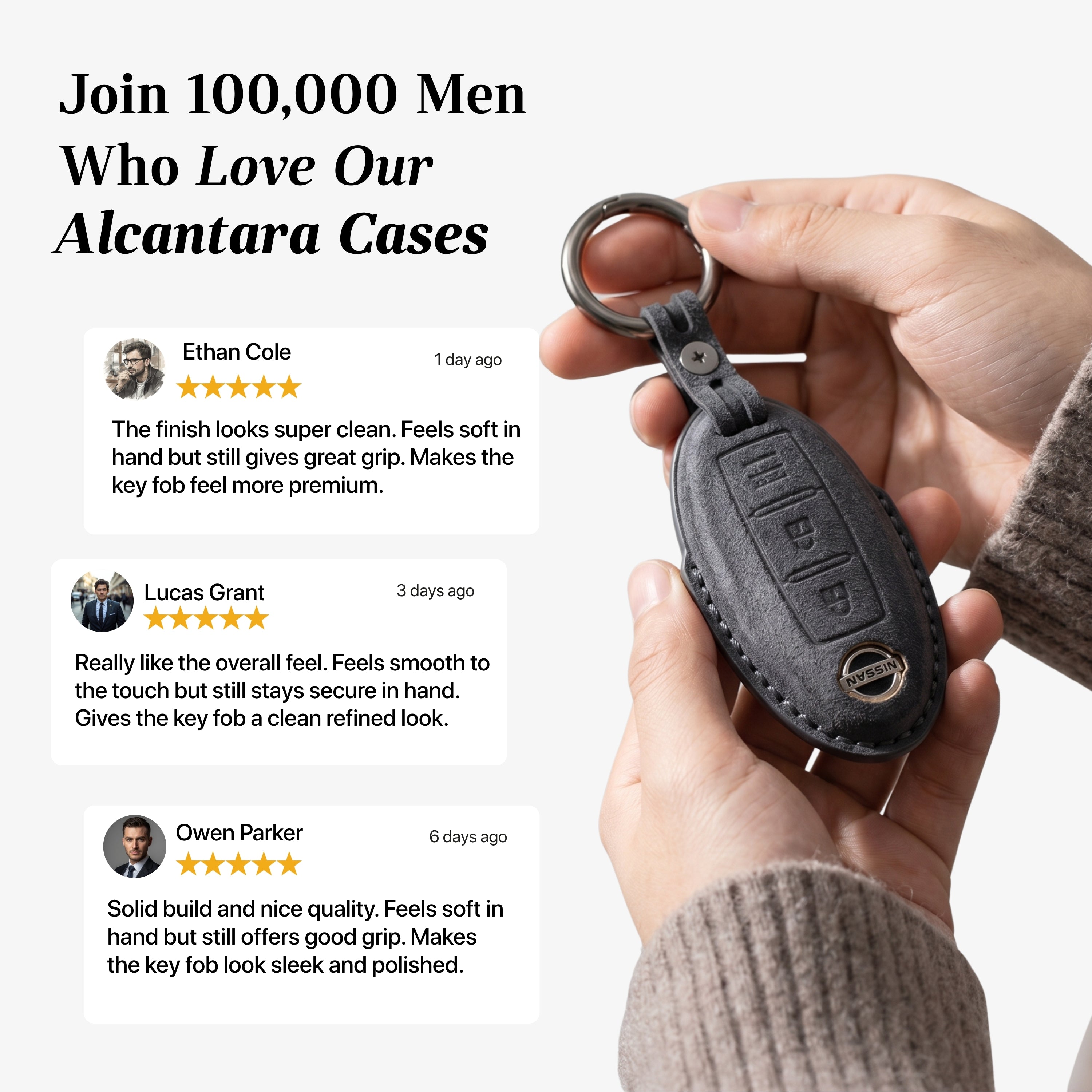 Alcantara Car Key Fob Cover for Nissan Model A - Space Grey