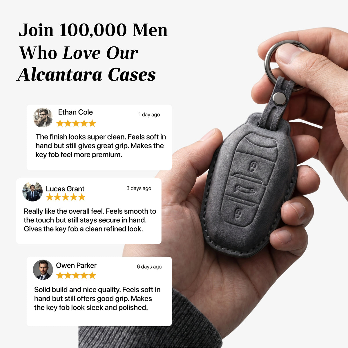 Alcantara Car Key Fob Cover for Peugeot Model A - Space Grey 3