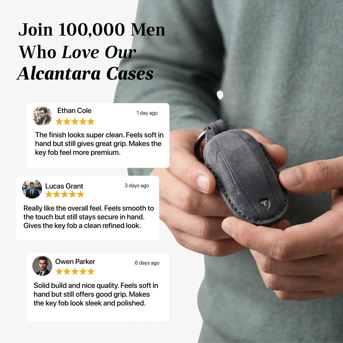 Alcantara Car Key Fob Cover for Tesla Model B (X) - Space Grey 3