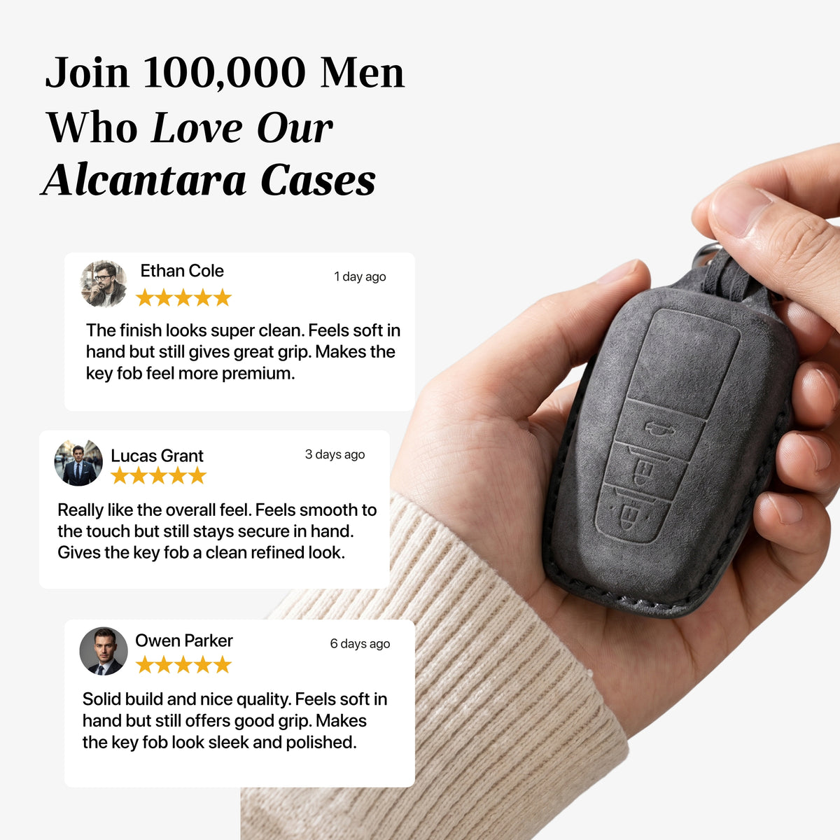Alcantara Car Key Fob Cover for Toyota Model A with Buckle - Space Grey 3