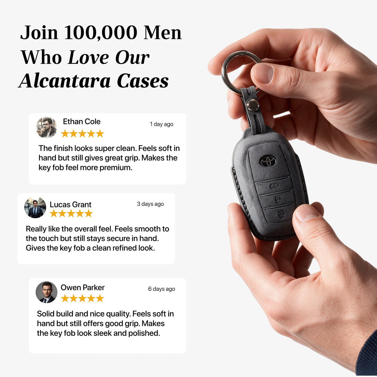Alcantara Car Key Fob Cover for Toyota Model C with Buckle - Space Grey 3