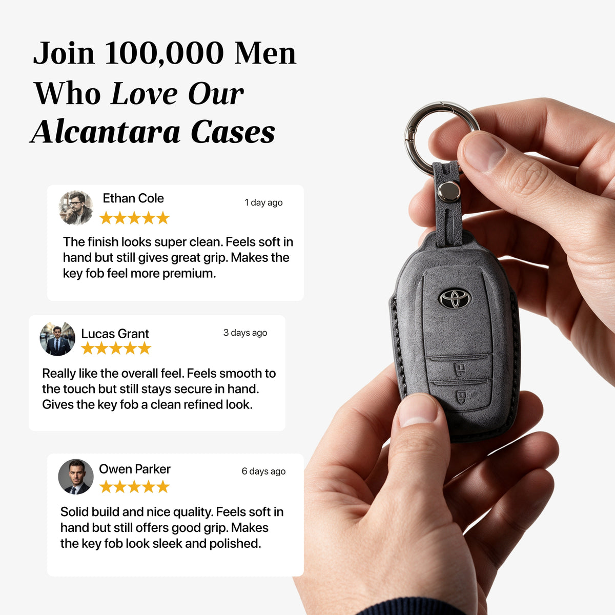 Alcantara Car Key Fob Cover for Toyota Model D with Buckle - Space Grey 3