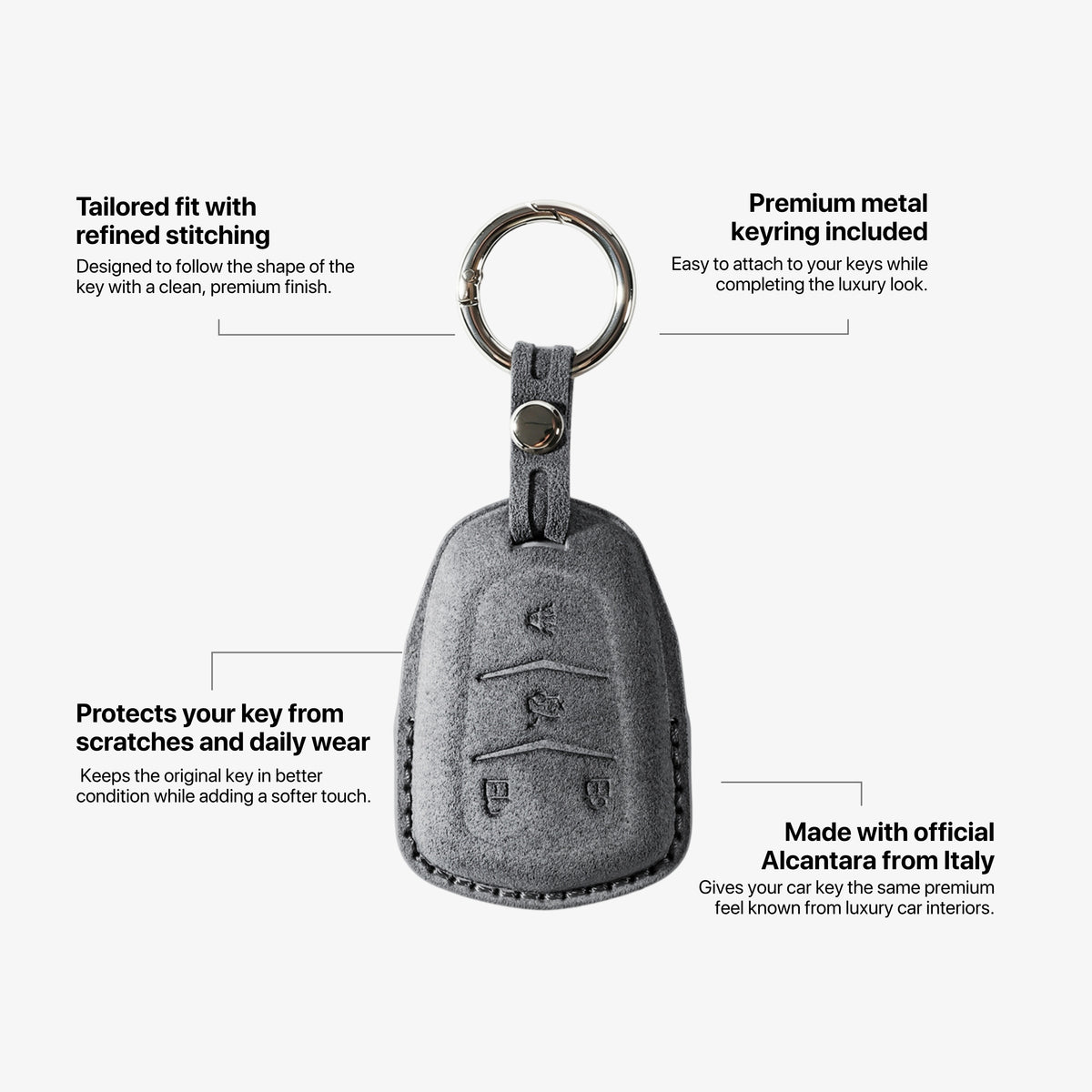 Alcantara Car Key Fob Cover for Cadillac Model A with Buckle - Space Grey 5