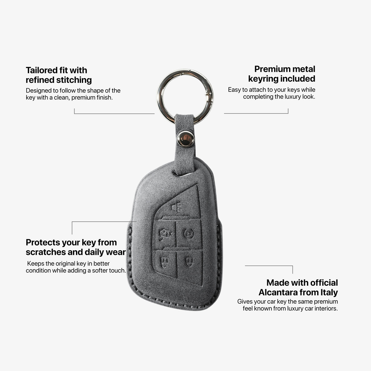 Alcantara Car Key Fob Cover for Cadillac Model C with Buckle - Space Grey 5