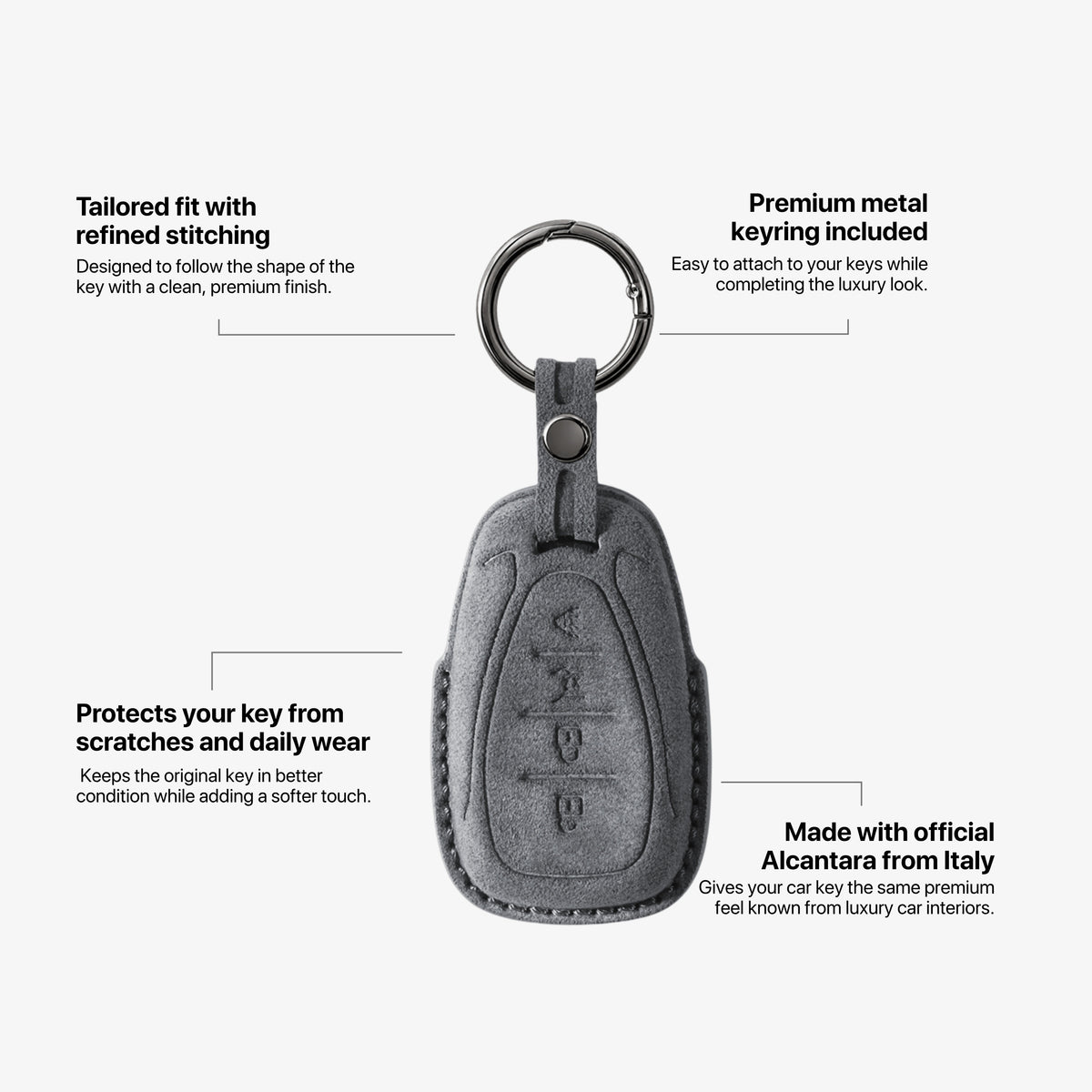 Alcantara Car Key Fob Cover for Chevrolet Model B - Space Grey 5