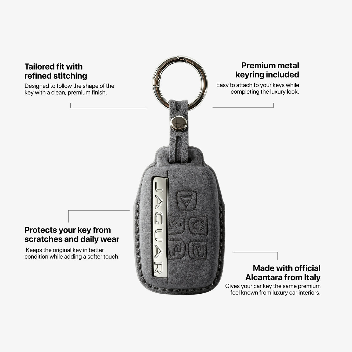 Alcantara Car Key Fob Cover for Jaguar Model A - Space Grey 5