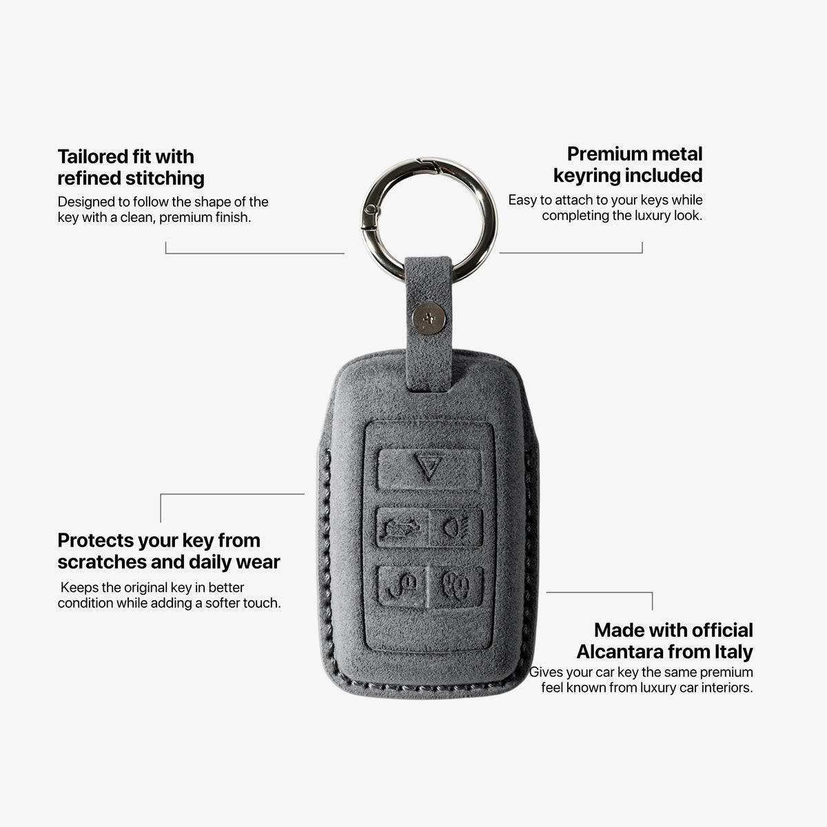 Alcantara Car Key Fob Cover for Jaguar Model B - Space Grey 5