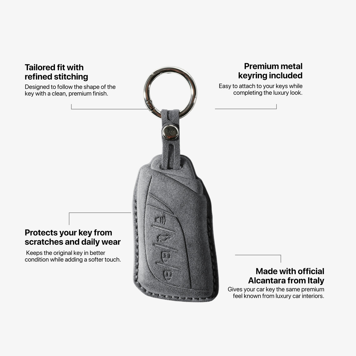 Alcantara Car Key Fob Cover for Lexus Model C with Buckle - Space Grey 5