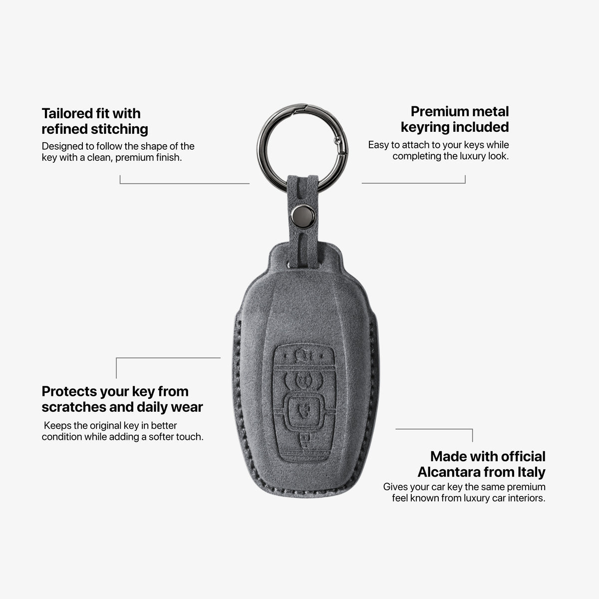 Alcantara Car Key Fob Cover for Lincoln Model B - Space Grey 5