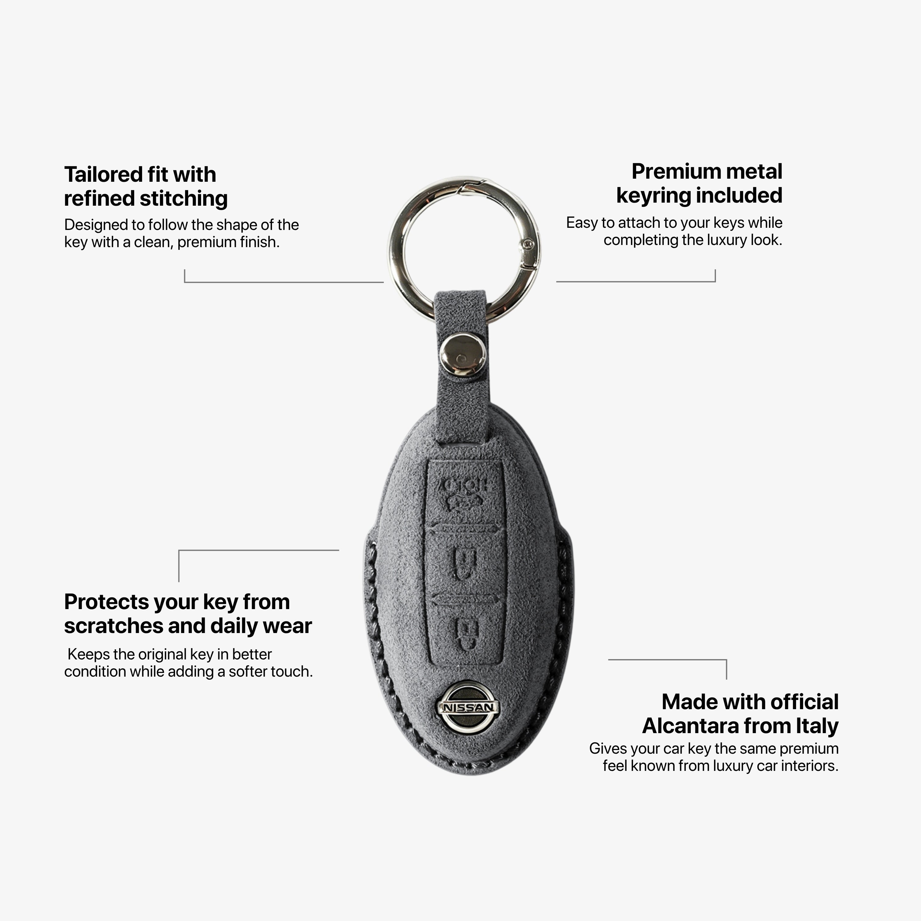 Alcantara Car Key Fob Cover for Nissan Model B - Space Grey