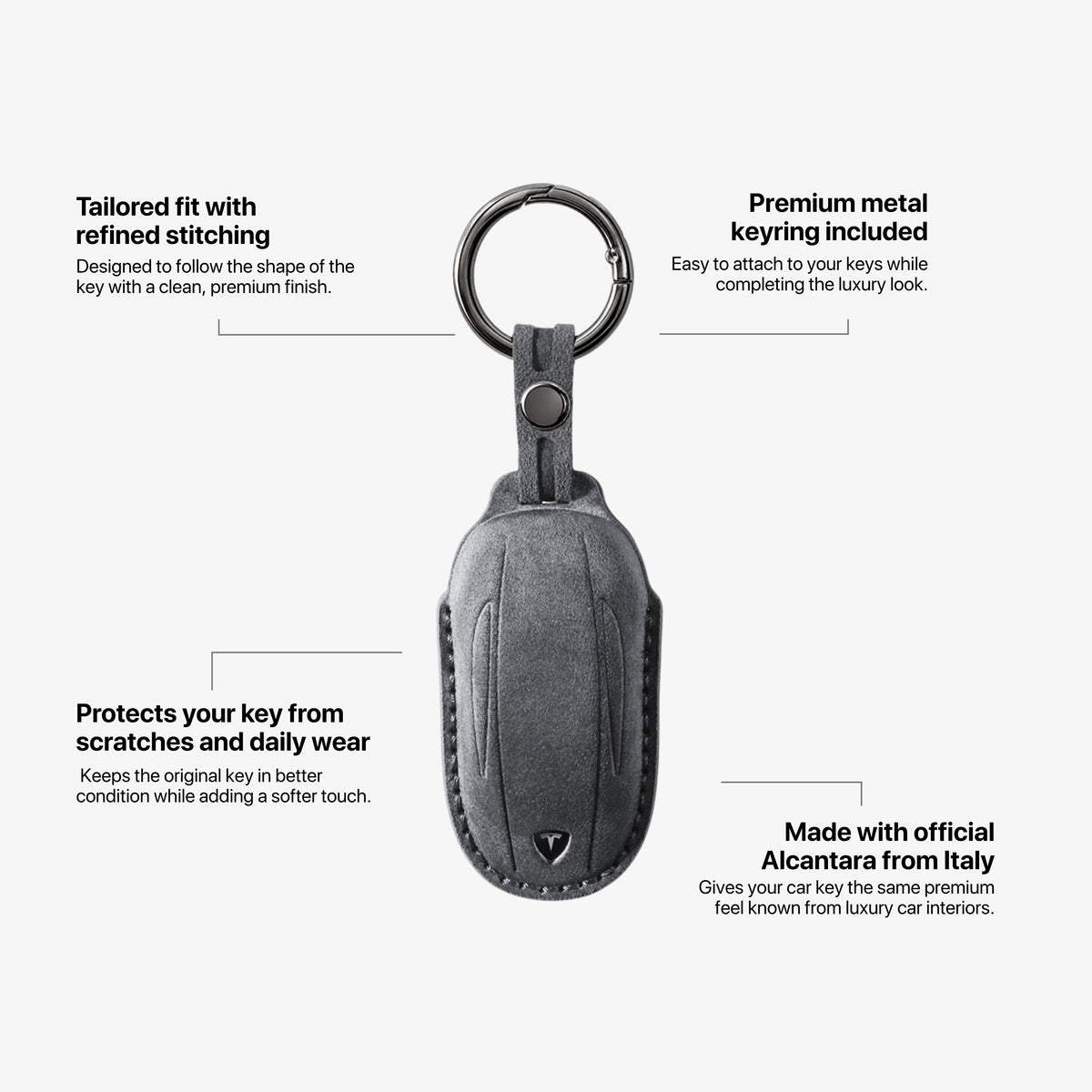 Alcantara Car Key Fob Cover for Tesla Model B (X) - Space Grey 4