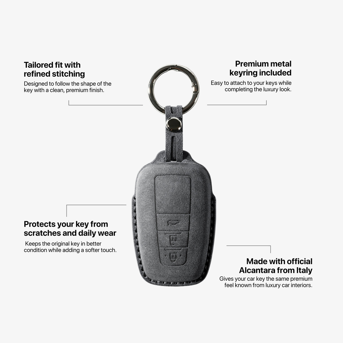 Alcantara Car Key Fob Cover for Toyota Model A with Buckle - Space Grey 5