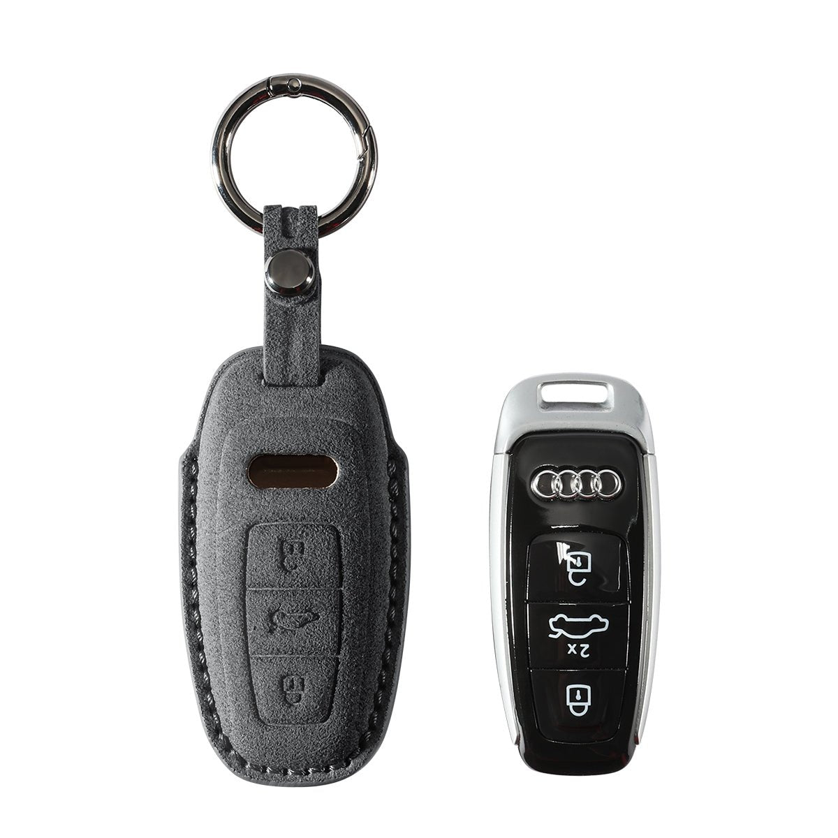 Alcantara Car Key Fob Cover for Audi | Model B with Buckle - Space Grey - Alcanside