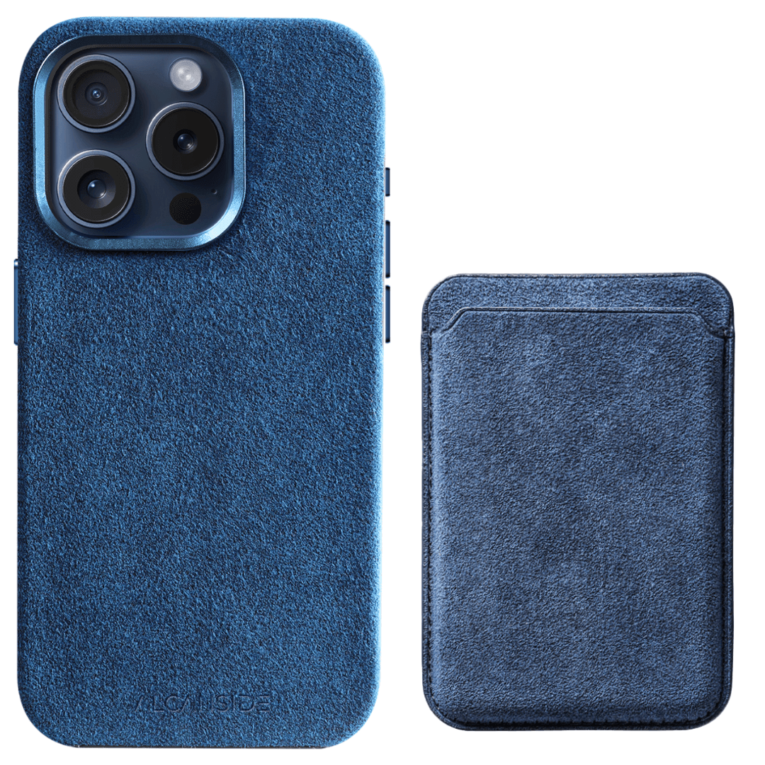 iPhone Alcantara Case + Magsafe Wallet - Ocean blue - Alcanside