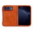 Orange Alcantara case for iPhone Duo, unfolded, back with the camera