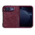 Wine Red Alcantara case for iPhone Duo, unfolded, back with the camera