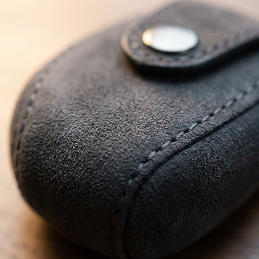 Macro detail of the Alcantara texture and stitching